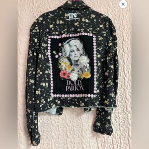 Upcycled Dolly Parton Floral Patch Denim Jacket